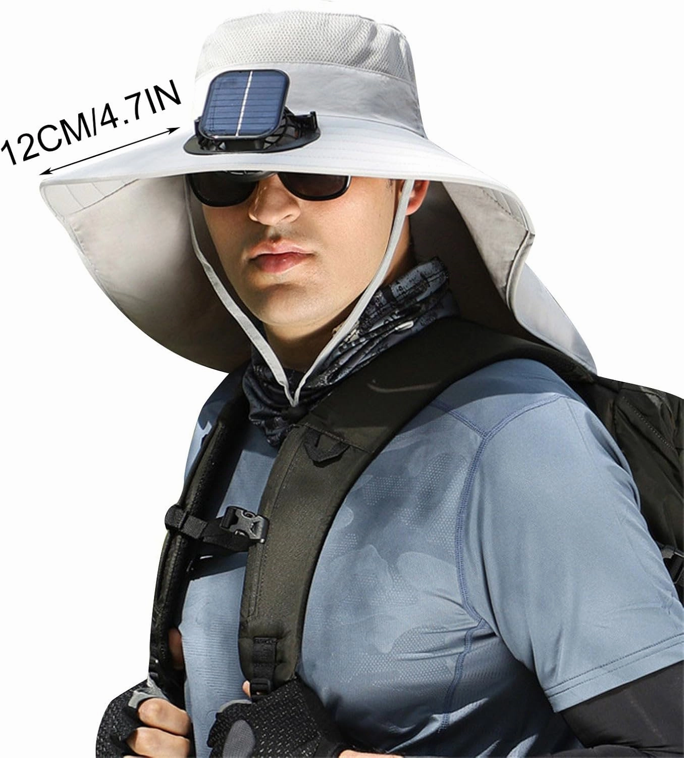 Unisex Solar Powered Fan Hat with 2 Removable Fans Wide Brim Sun Hat for Fishing Hiking USB Solar Charging