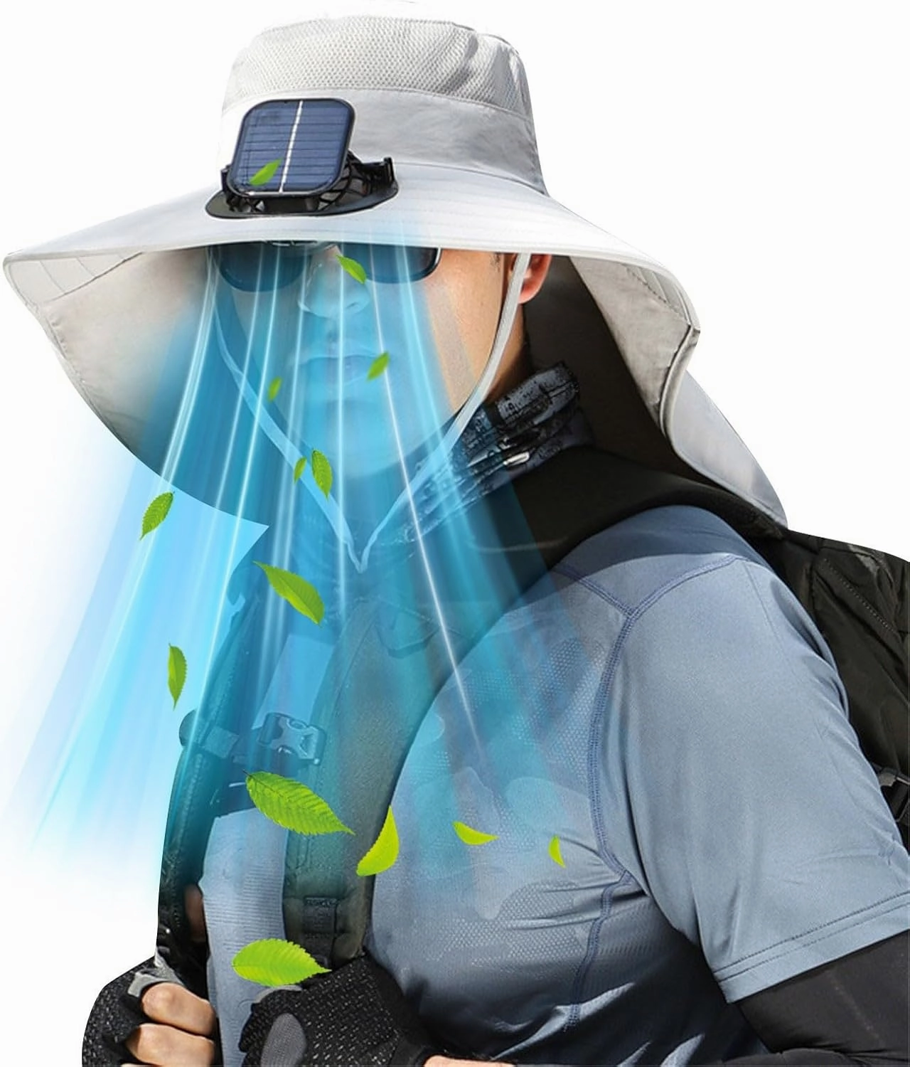Unisex Solar Powered Fan Hat with 2 Removable Fans Wide Brim Sun Hat for Fishing Hiking USB Solar Charging
