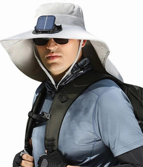 Unisex Solar Powered Fan Hat with 2 Removable Fans Wide Brim Sun Hat for Fishing Hiking USB Solar Charging