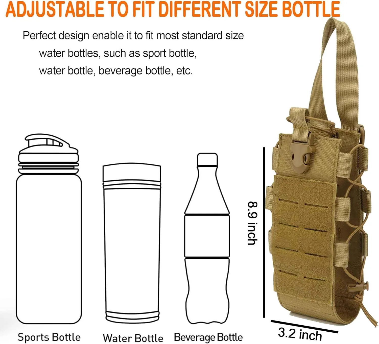 Upgrade Laser Cut Molle Water Bottle Holder Pouch, 1000D Tactical Adjustable Bottle Pouch Bag Carrier for Camping Hiking Bacpack