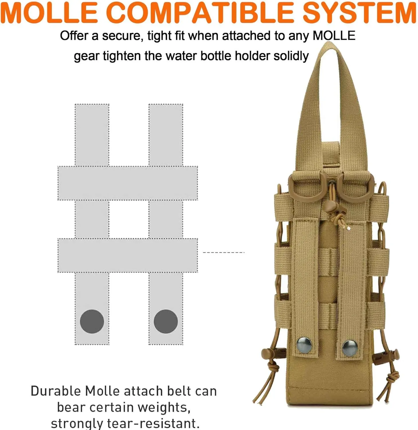 Upgrade Laser Cut Molle Water Bottle Holder Pouch, 1000D Tactical Adjustable Bottle Pouch Bag Carrier for Camping Hiking Bacpack