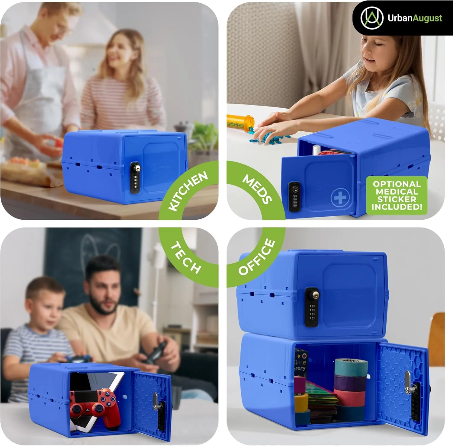 Urban August Dual Combination & Keyed Lockbox - Lockable Box for Everyday Use - Multi-Purpose lock for Home & Office Safety - Made of Industrial-Grade Plastic - One Size (Blue)