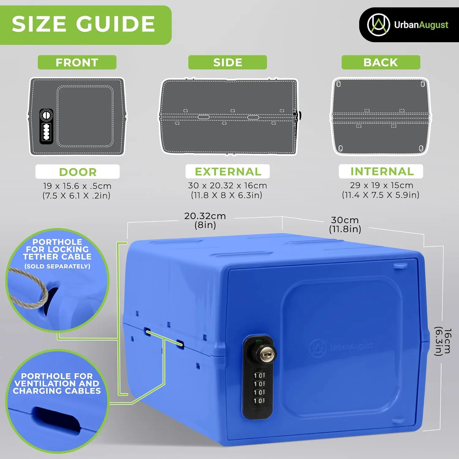 Urban August Dual Combination & Keyed Lockbox - Lockable Box for Everyday Use - Multi-Purpose lock for Home & Office Safety - Made of Industrial-Grade Plastic - One Size (Blue)