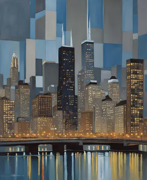 USA Great Places (7) - Modern Skyline, Chicago - Van-Go Paint-by-Number Kit 40x50cm DIY Frame