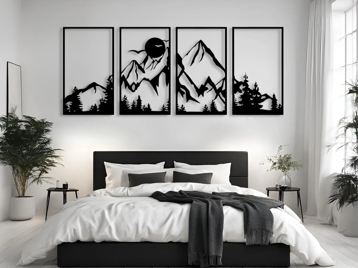 Vailla Large Mountain Wall Art Wood Wall Decor Set of 4 Wooden Wall Hanging Sculpture Modern Home Decoration 4 Panels Nature 3D Textured Sculptures for Living Room Bedroom Office Dinnig Room