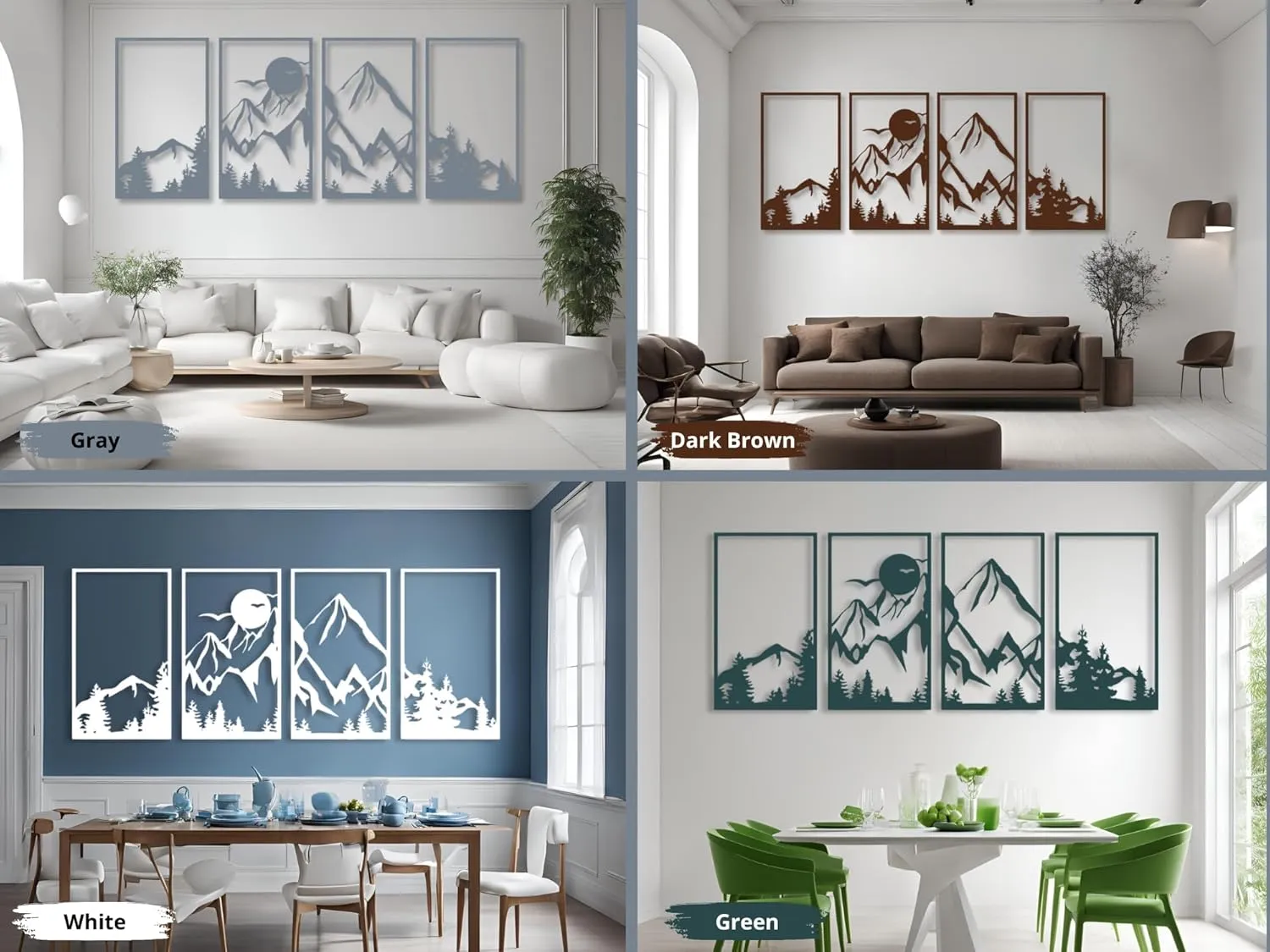Vailla Large Mountain Wall Art Wood Wall Decor Set of 4 Wooden Wall Hanging Sculpture Modern Home Decoration 4 Panels Nature 3D Textured Sculptures for Living Room Bedroom Office Dinnig Room