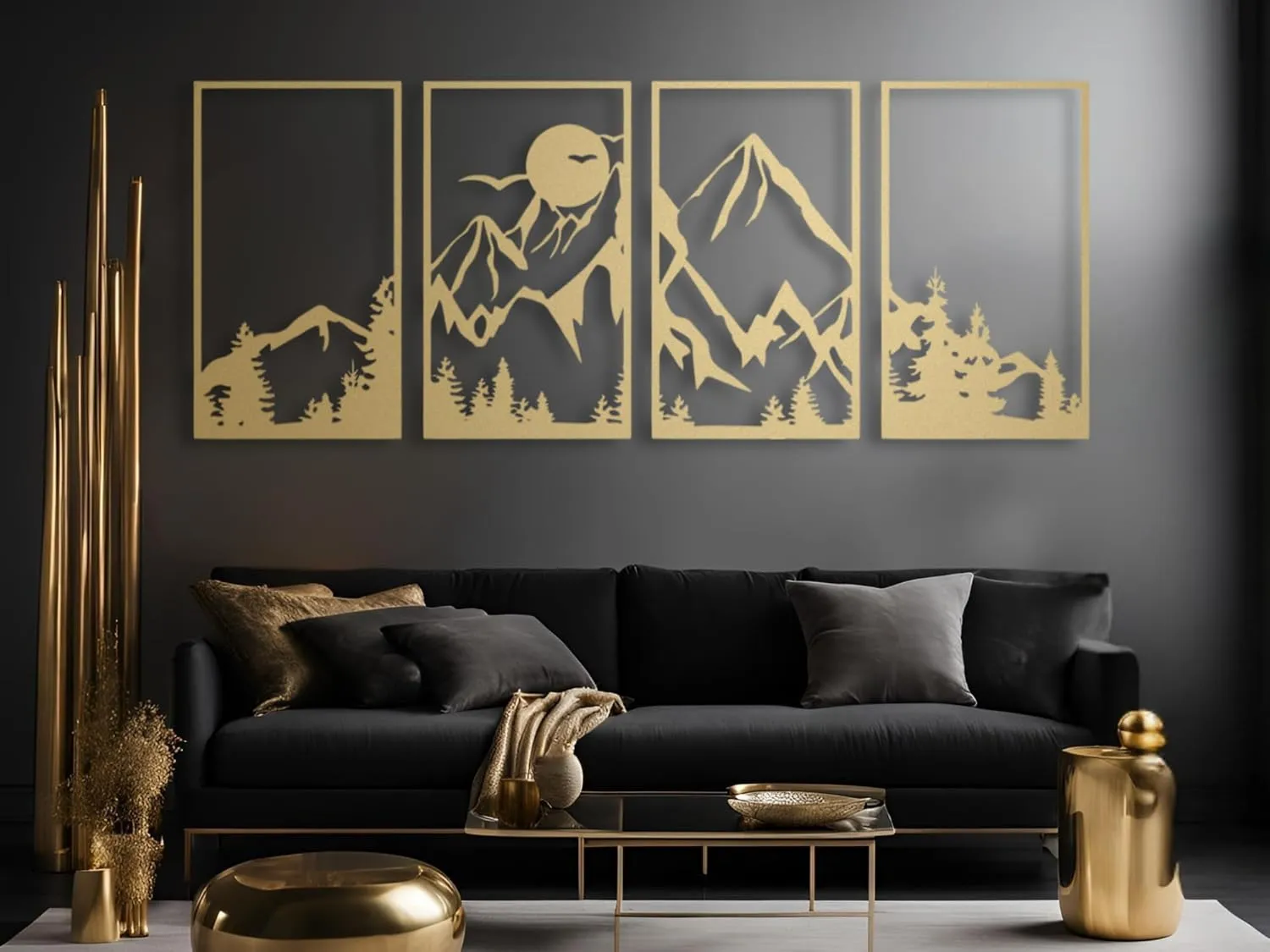 Vailla Large Mountain Wall Art Wood Wall Decor Set of 4 Wooden Wall Hanging Sculpture Modern Home Decoration 4 Panels Nature 3D Textured Sculptures for Living Room Bedroom Office Dinnig Room