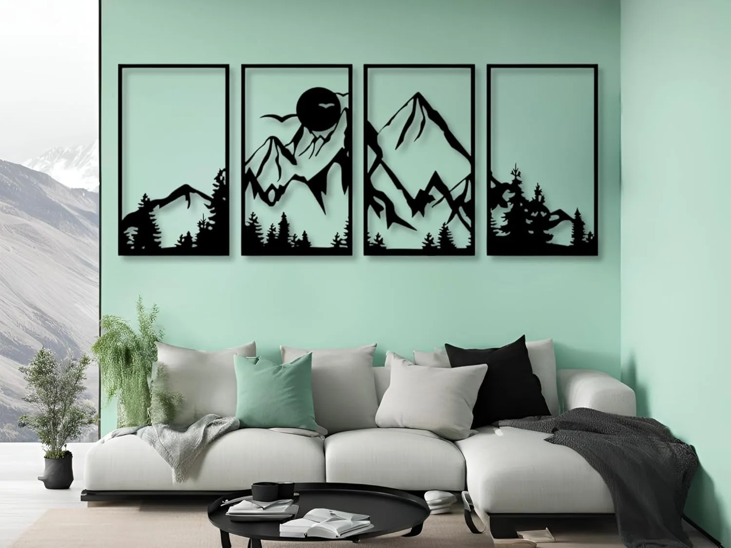 Vailla Large Mountain Wall Art Wood Wall Decor Set of 4 Wooden Wall Hanging Sculpture Modern Home Decoration 4 Panels Nature 3D Textured Sculptures for Living Room Bedroom Office Dinnig Room