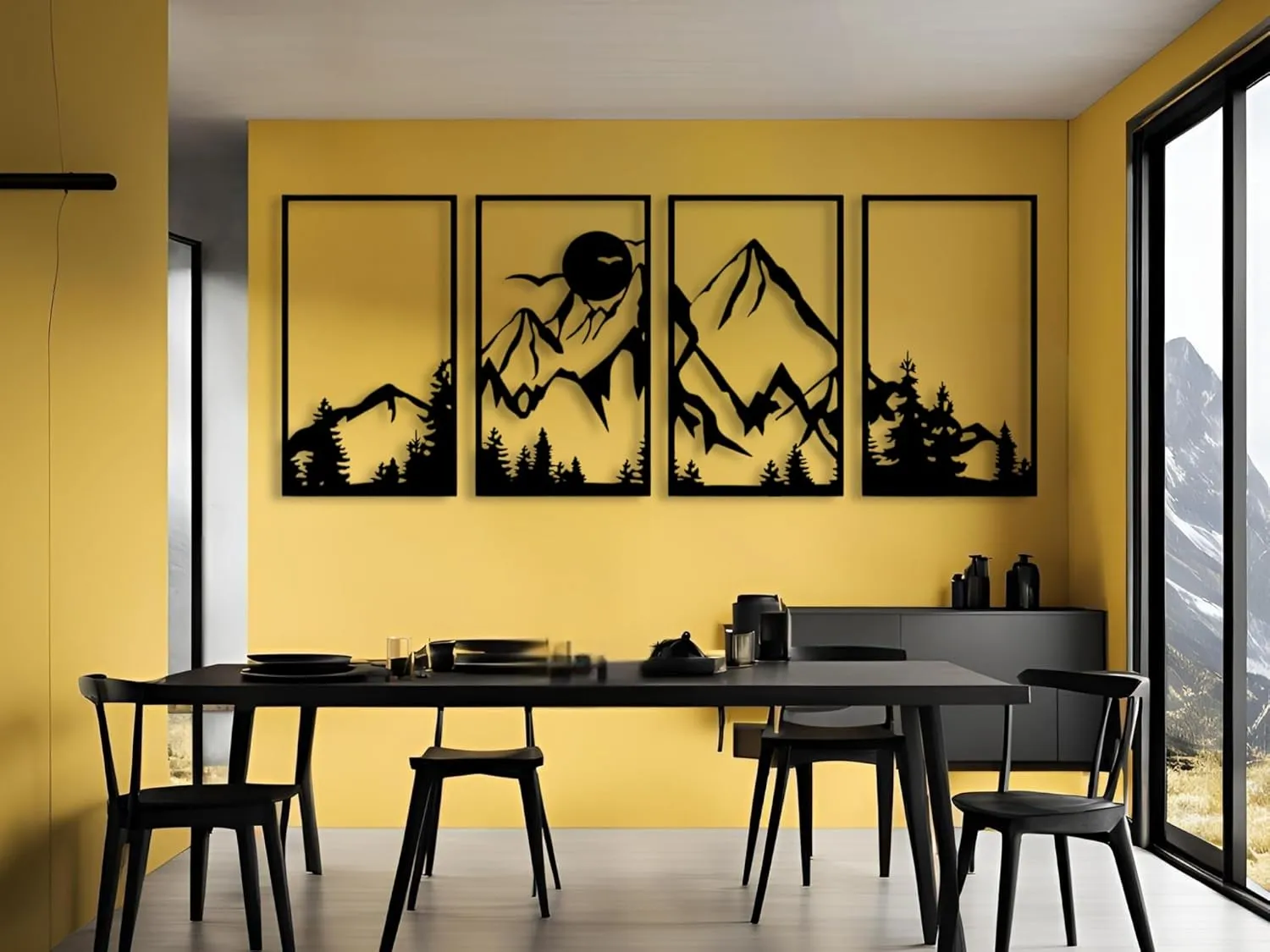 Vailla Large Mountain Wall Art Wood Wall Decor Set of 4 Wooden Wall Hanging Sculpture Modern Home Decoration 4 Panels Nature 3D Textured Sculptures for Living Room Bedroom Office Dinnig Room
