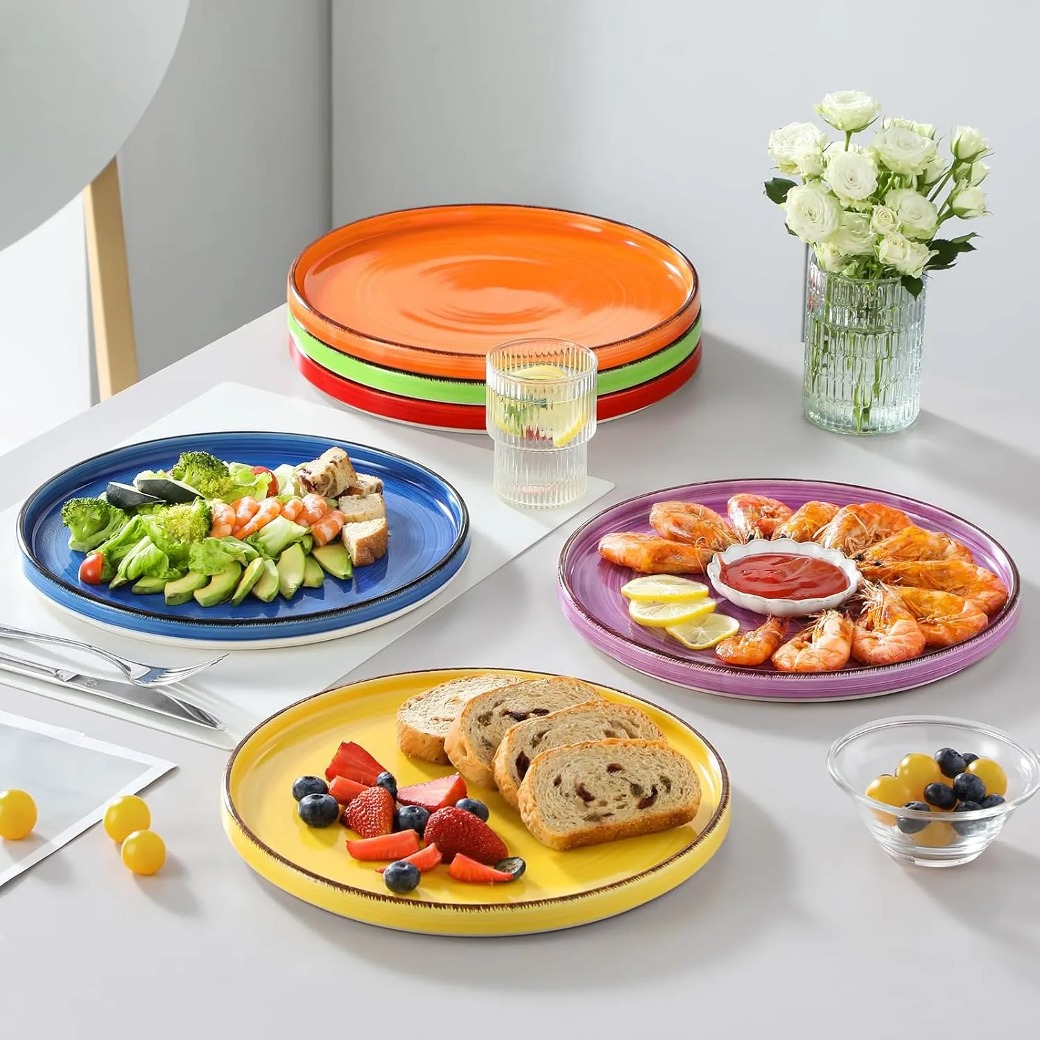 vancasso Bonita 10.5 Inch Dinner Plates, Ceramic Dinner Plate Set, Dinner Plates Set of 6, Large Dinnerware Plates for Kitchen, Microwave, Oven and Dishwasher Safe, Multicolor