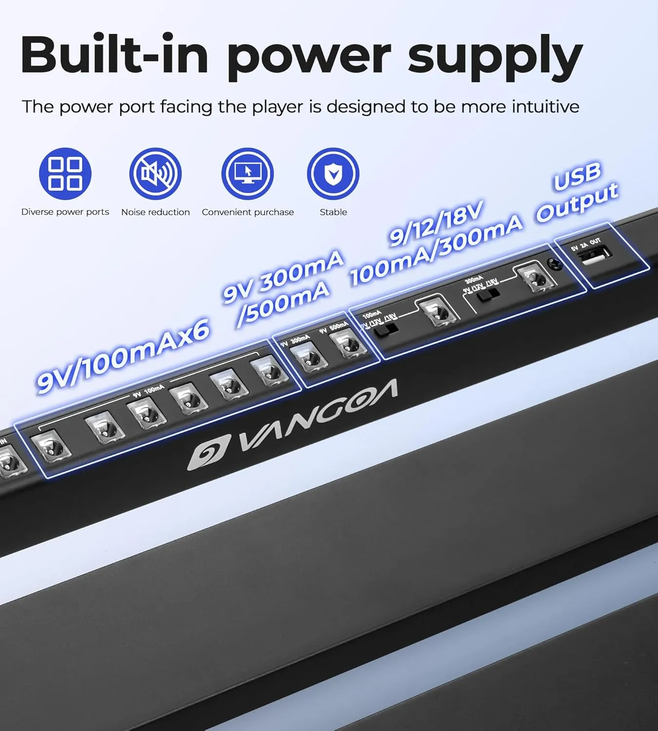 Vangoa Guitar Pedal Board with Built-in Power Supply, 21" x 14" Foldable Powered Pedal Board 9V/12V/18V Aluminium Alloy Folding Pedalboard for Guitar with Premium Carry Bag, SD-M