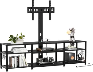 VECELO TV Stand with Mount and Power Outlet, Height Adjustable Entertainment Center with Storage Shelves for 55/65/70/75/80 inches Televisions, Console Table for Living Room, Bedroom, Matte Black