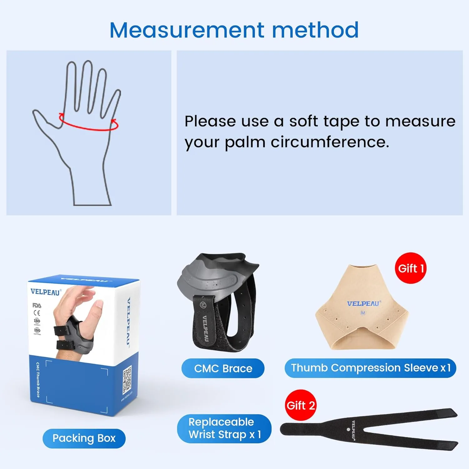 Velpeau CMC Thumb Brace for Osteoarthritis - with Shape-memory Restriction Splint, CMC Joint Stabilizer, Basal Thumb Arthritis Pain Relief and Support for Women and Men (Black, Right Hand, Medium)