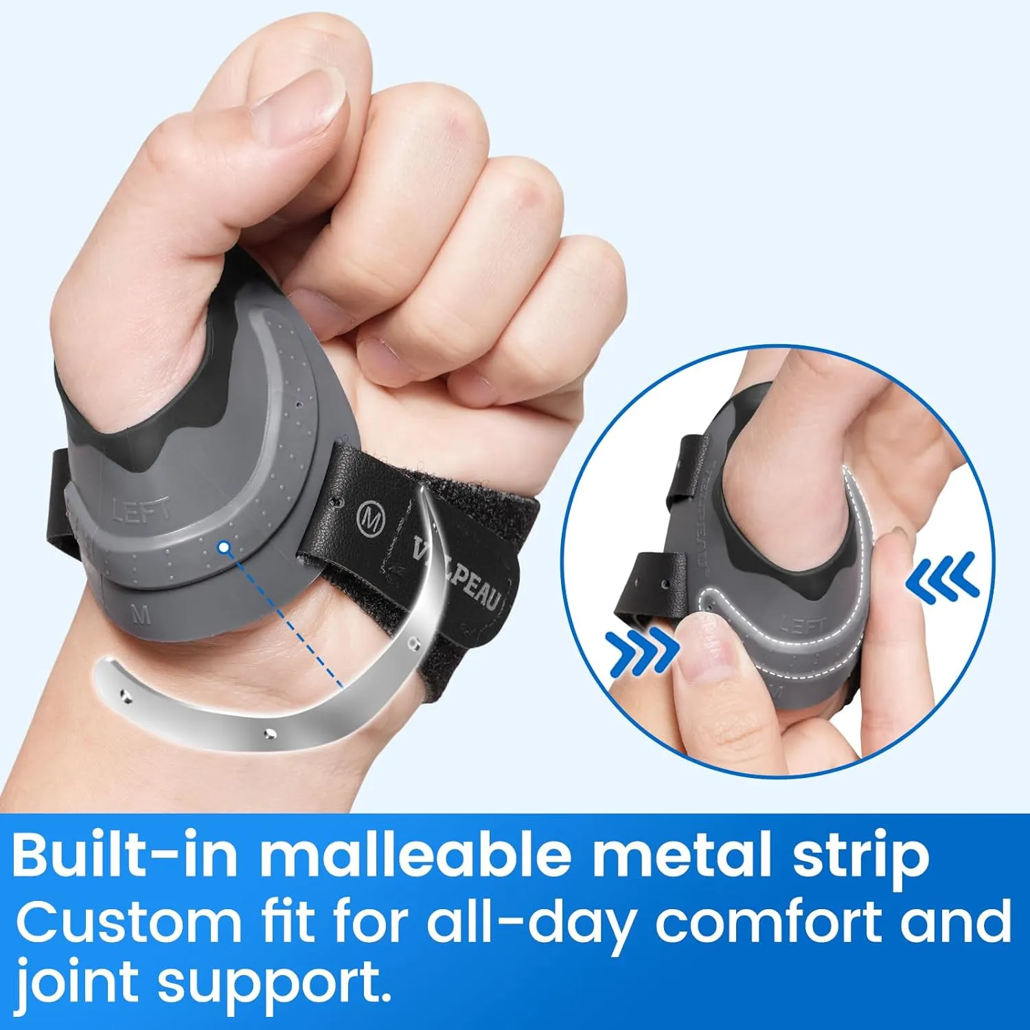 Velpeau CMC Thumb Brace for Osteoarthritis - with Shape-memory Restriction Splint, CMC Joint Stabilizer, Basal Thumb Arthritis Pain Relief and Support for Women and Men (Black, Right Hand, Medium)