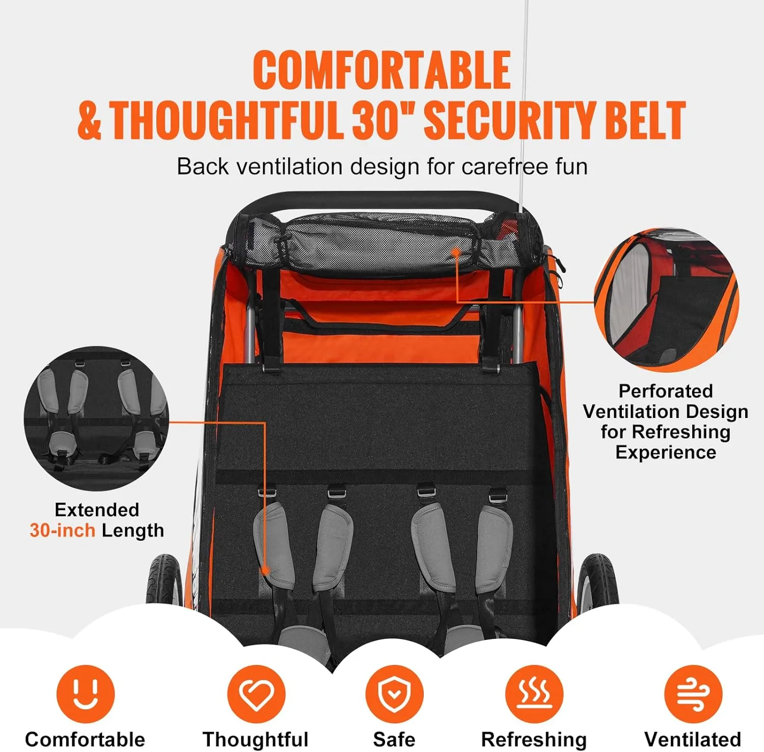 VEVOR Bike Trailer for Toddlers, Kids, 2 Seat, Supports up to 100/110 lbs, 2-in-1 Canopy Carrier Converts to Stroller, Tow Behind Foldable Child Bicycle Trailer with Universal Bicycle Coupler