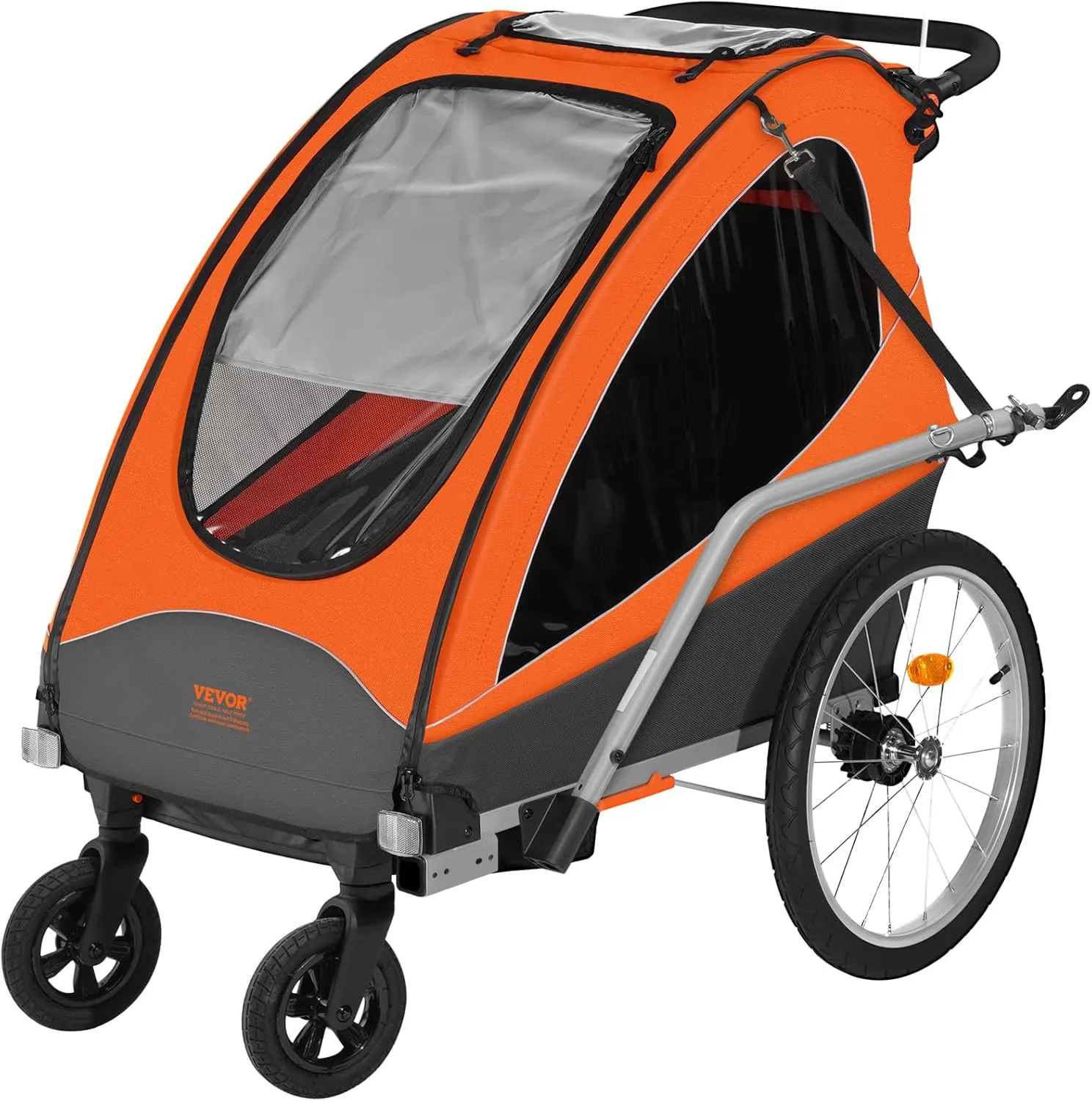 VEVOR Bike Trailer for Toddlers, Kids, 2 Seat, Supports up to 100/110 lbs, 2-in-1 Canopy Carrier Converts to Stroller, Tow Behind Foldable Child Bicycle Trailer with Universal Bicycle Coupler