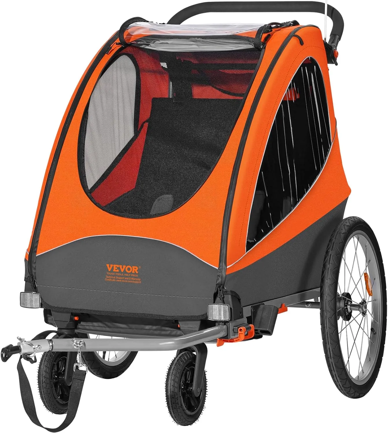 VEVOR Bike Trailer for Toddlers, Kids, 2 Seat, Supports up to 100/110 lbs, 2-in-1 Canopy Carrier Converts to Stroller, Tow Behind Foldable Child Bicycle Trailer with Universal Bicycle Coupler