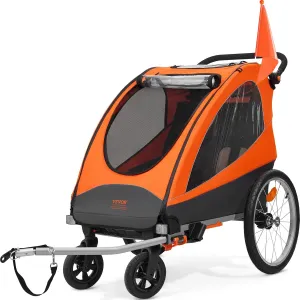 VEVOR Bike Trailer for Toddlers, Kids, 2 Seat, Supports up to 100/110 lbs, 2-in-1 Canopy Carrier Converts to Stroller, Tow Behind Foldable Child Bicycle Trailer with Universal Bicycle Coupler