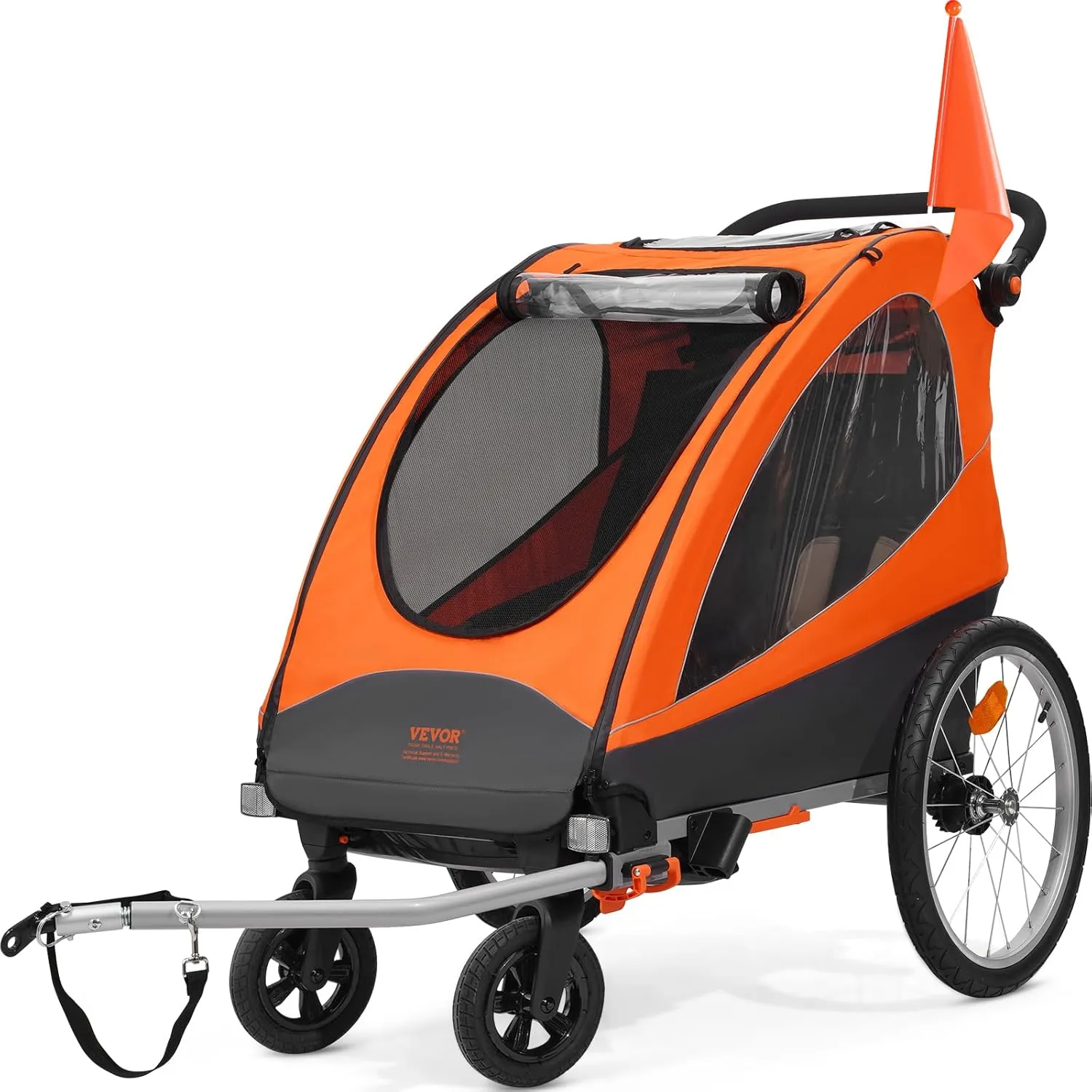 VEVOR Bike Trailer for Toddlers, Kids, 2 Seat, Supports up to 100/110 lbs, 2-in-1 Canopy Carrier Converts to Stroller, Tow Behind Foldable Child Bicycle Trailer with Universal Bicycle Coupler