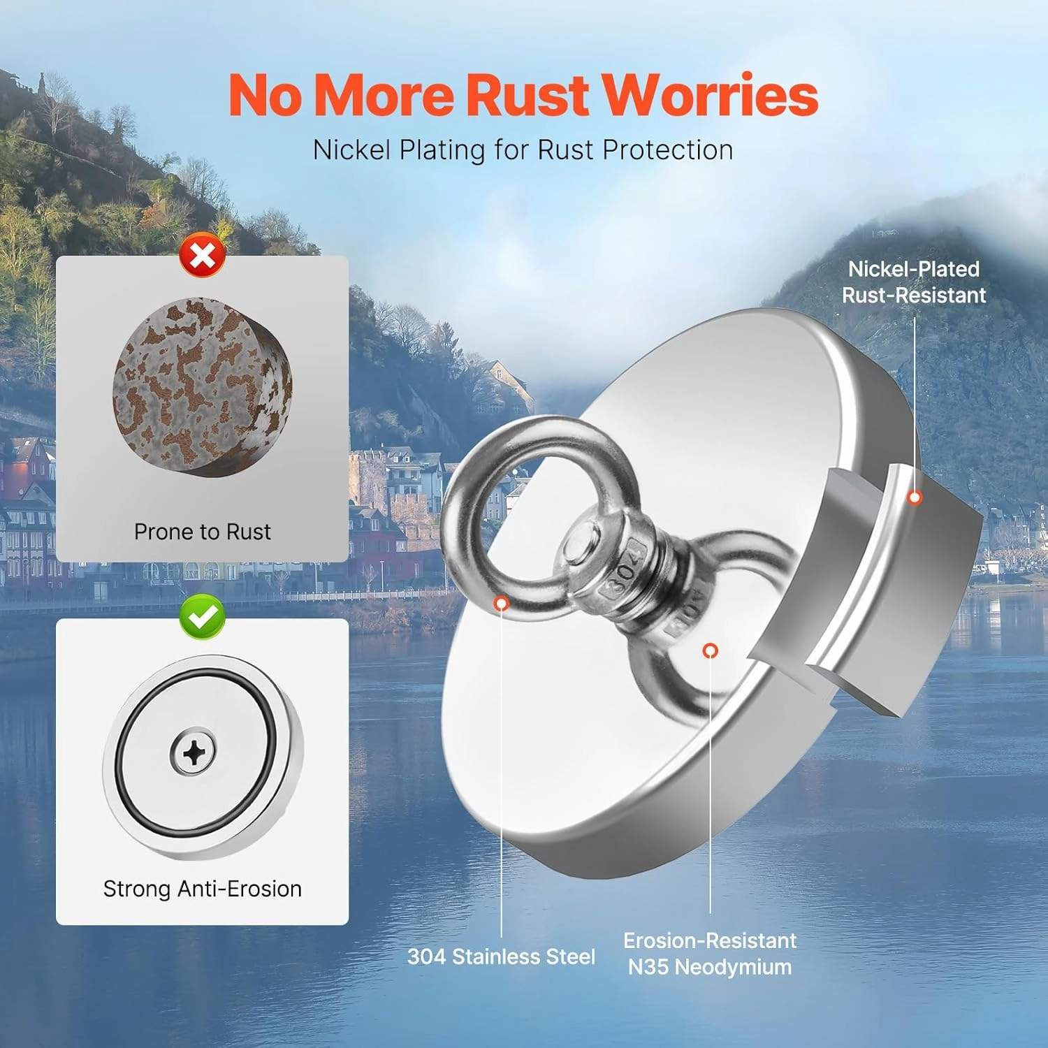 VEVOR Super Strong Neodymium Fishing Magnet, 700 LBS Pulling Force, 2.36 in Rare Earth Magnet with Handle for Retrieving in River, Heavy Duty