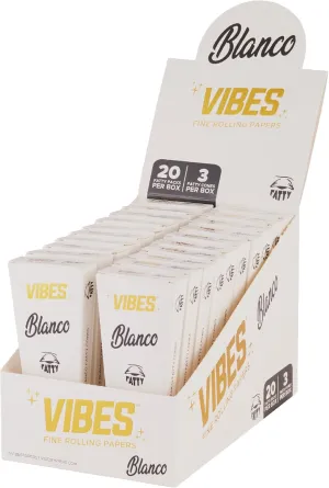 VIBES Pre-Rolled Fatty Cones – Blanco Paper, Slow-Burning, 18mm Wide Opening, Enhanced 8mm Airflow Tip, Smooth Draws, Convenient Pre-Rolled Design – Display Box, 20 Packs with 3 Cones Each (60 Cones)