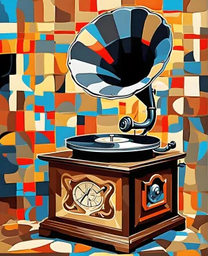Vintage Gramophone (2) - Van-Go Paint-by-Number Kit 50X65cm with Frame