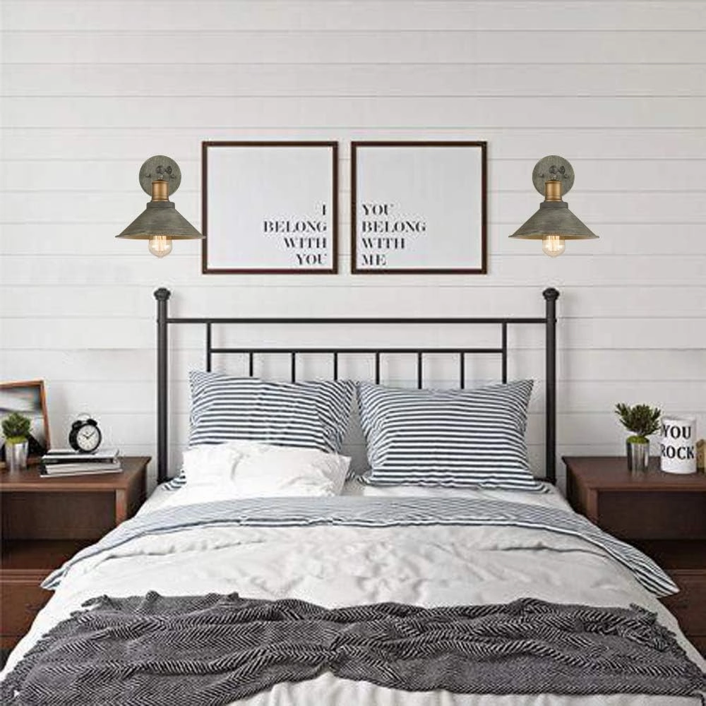 Vintage Farmhouse Wall Sconces Hardwired or Plug-in Bedroom Bath Wall Lamps Set of 2 with on/Off Switch