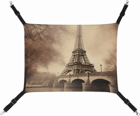 Vintage Paris Eiffel Tower Hanging Cat Bed Soft Breathable Pet Hammock for Cage Pet Sleeper for Kitten Ferret Puppy Rabbit