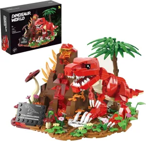 Volcano Forest Dinosaur Building Blocks Set,Mini Tyrannosaurus Rex Toy Set,559 Pcs Creative Toys Gifts for Adults and Kids,Desktop Decoration