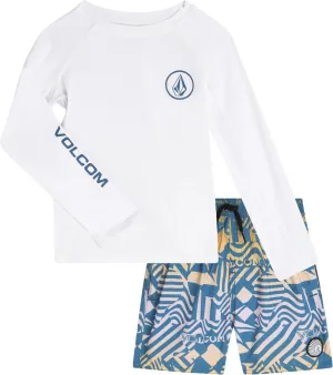 Volcom Baby Boys Swim Set - 2 Piece Long Sleeve Swim Shirt Graphic Tees & Board Shorts, Infant Toddler Little Boys Swimsuit