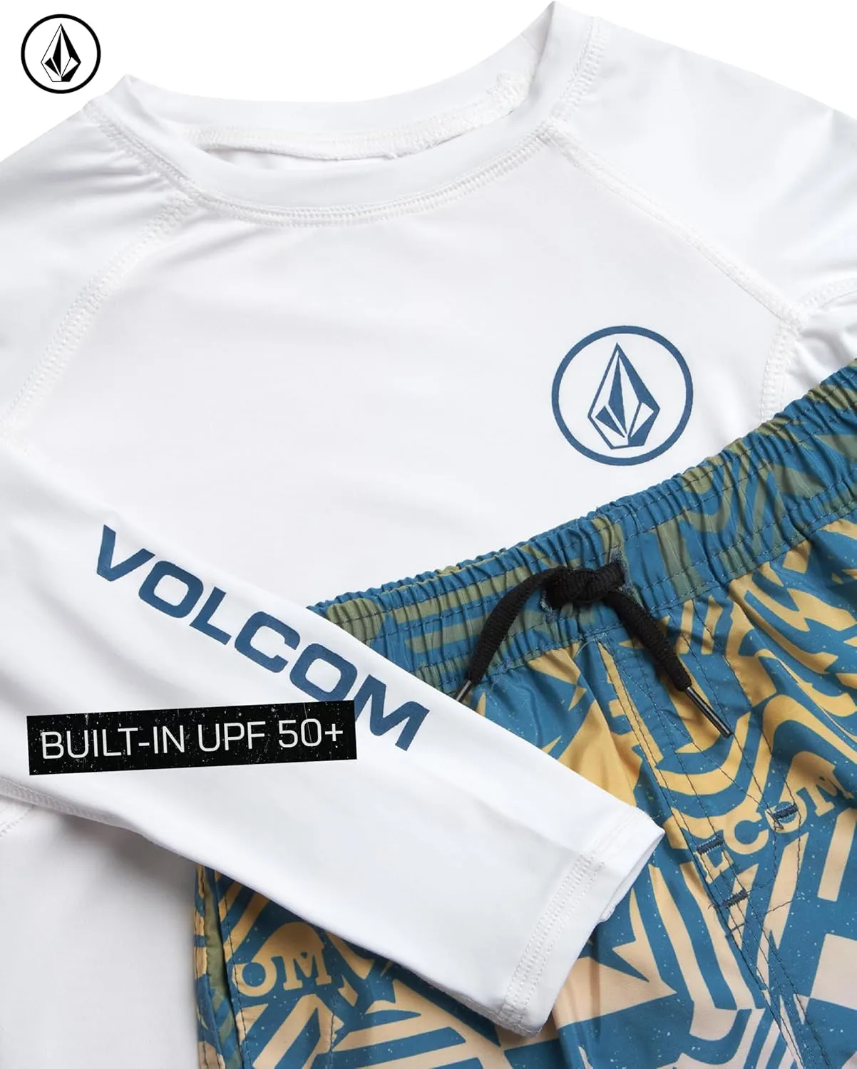 Volcom Baby Boys Swim Set - 2 Piece Long Sleeve Swim Shirt Graphic Tees & Board Shorts, Infant Toddler Little Boys Swimsuit