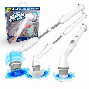 Voom Electric Spin Scrubber, Cordless Shower Spinning Brush with 2 Replaceable Brush Heads & Adjustable Handle, Rechargeable Spinning Brush for Cleaning Bathroom Tub, Floor & Wall Tiles, Car Wheels