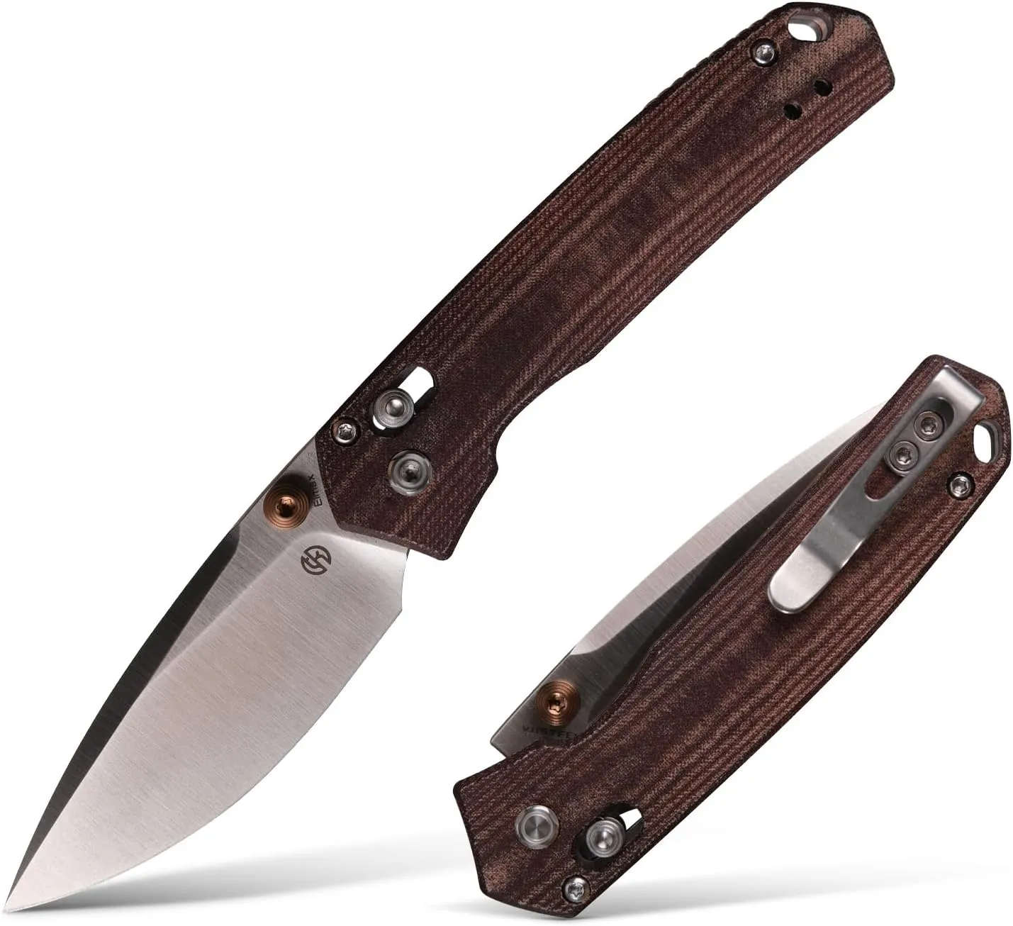 Vosteed EDC Pocket Knife, 2.69" Elmax Satin Blade & Crossbar Lock Norplex UltreX Maroon Micarta Handle, Folding Knives for Hiking Fishing - Mini Psyop A2308