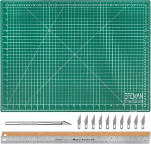 WA Portman Craft Cutting Mat Metal Ruler & Craft Knife Set - 18x24 Inch Self Healing Cutting Mat - Hobby Knife Set - 10 Crafting Blades - 24 Inch Cork-Backed Ruler