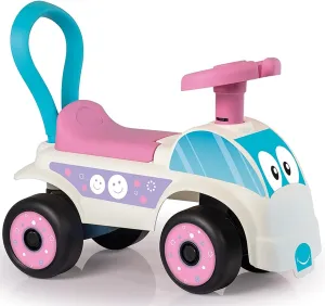 Walk & Drive Foot to Floor Car - White & Pink - Ride-On Toy Vehicle, Horn, Storage Seat, Push-Pull Handle, Indoor-Outdoor Play, Toddlers 12mo 
