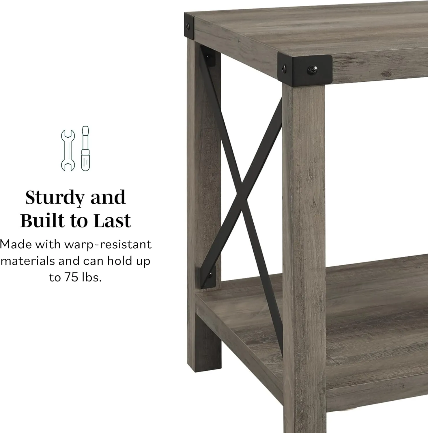 Walker Edison Sedalia Modern Farmhouse Metal X Side Table, 18 Inch, Stone Grey