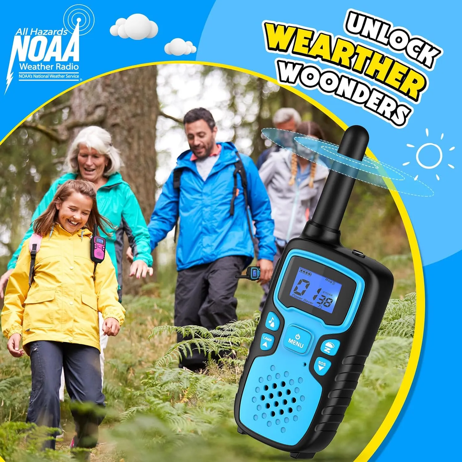 Walkie Talkies for Kids Rechargeable Long Range,WisHouse Xmas Birthday Gift for 3 4 5 6 7 8 Year Old Boys Girls,Hiking Gear Camping Games Cool Toys with NOAA,SOS Siren,Lamp,Lanyards,Easy to Use,4 Pack