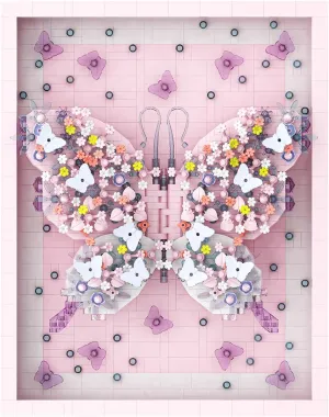 Wall Art Pink Butterfly Flower Building Blocks Set; A Wall Decor Set for Adults Who Love Creative Hobbies(2000  Pieces) Toys Gifts for Kid and Adult