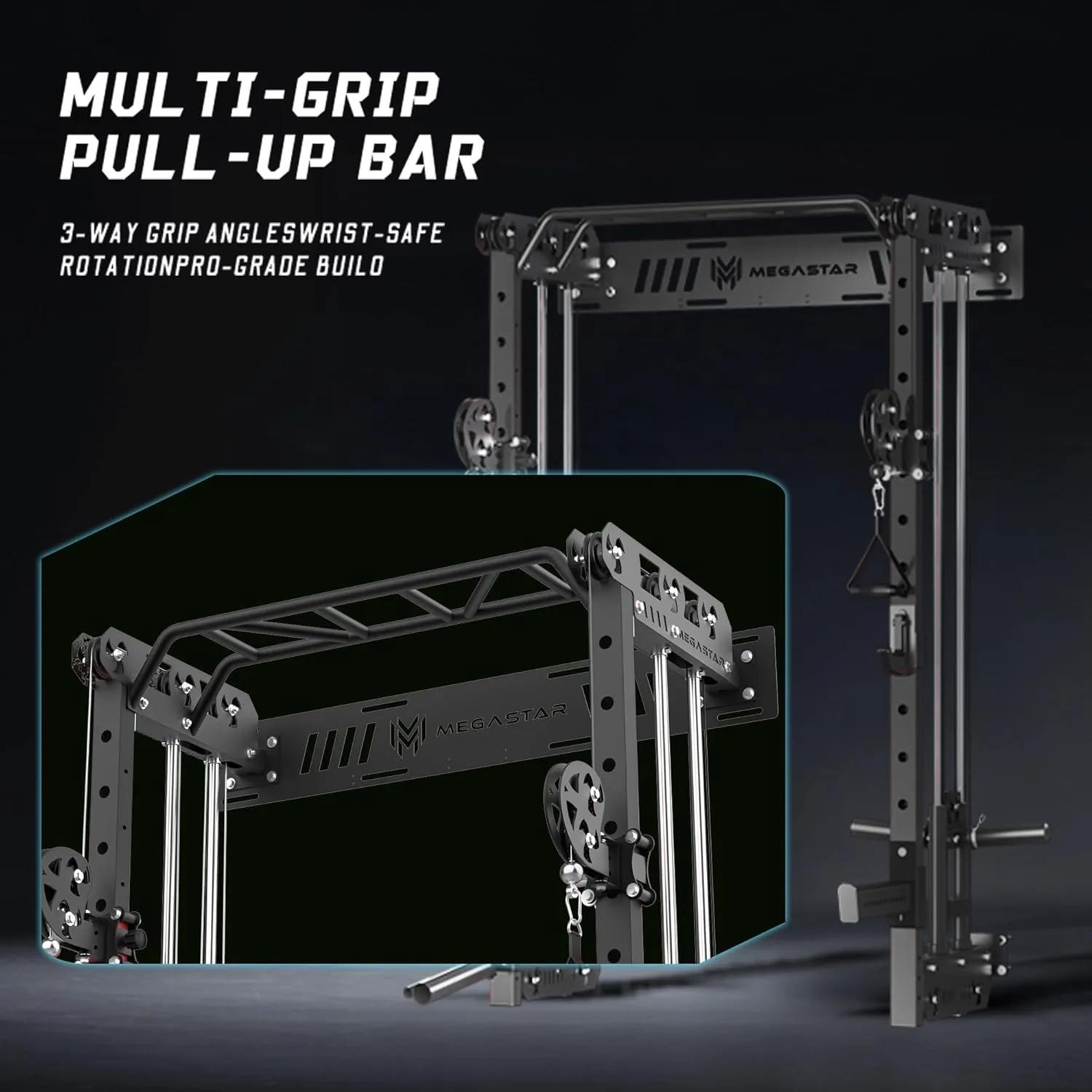 Wall Mounted Power Rack – 1600LB Capacity Compact Commercial Home Gym with Dual Cable Crossover, LAT Pulldown, Multi-Grip Pull-Up Bar & Landmine Attachment for Small Spaces, P67 Striker