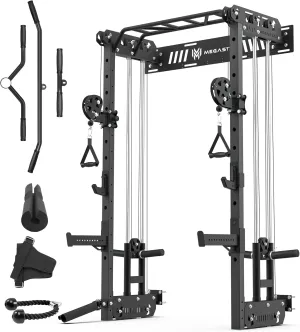 Wall Mounted Power Rack – 1600LB Capacity Compact Commercial Home Gym with Dual Cable Crossover, LAT Pulldown, Multi-Grip Pull-Up Bar & Landmine Attachment for Small Spaces, P67 Striker