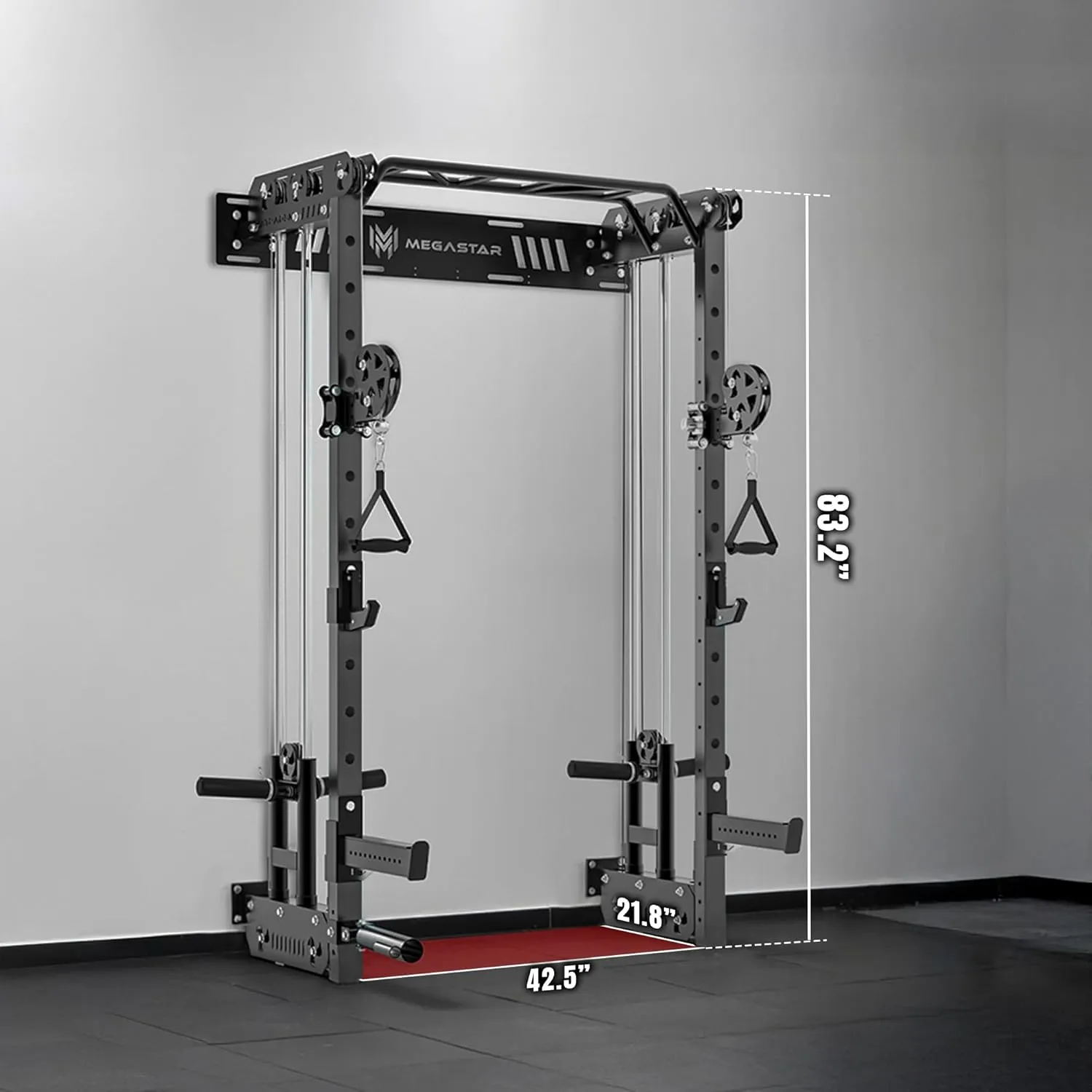 Wall Mounted Power Rack – 1600LB Capacity Compact Commercial Home Gym with Dual Cable Crossover, LAT Pulldown, Multi-Grip Pull-Up Bar & Landmine Attachment for Small Spaces, P67 Striker