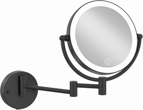Wall Mounted Magnifying Mirror with Lights, 8" Double Sided 1X/10X Magnification led Makeup Vanity, Rechargeable Touch Dimmable 360 Swivel Extension Arm Shaving for Bathroom Matte Black