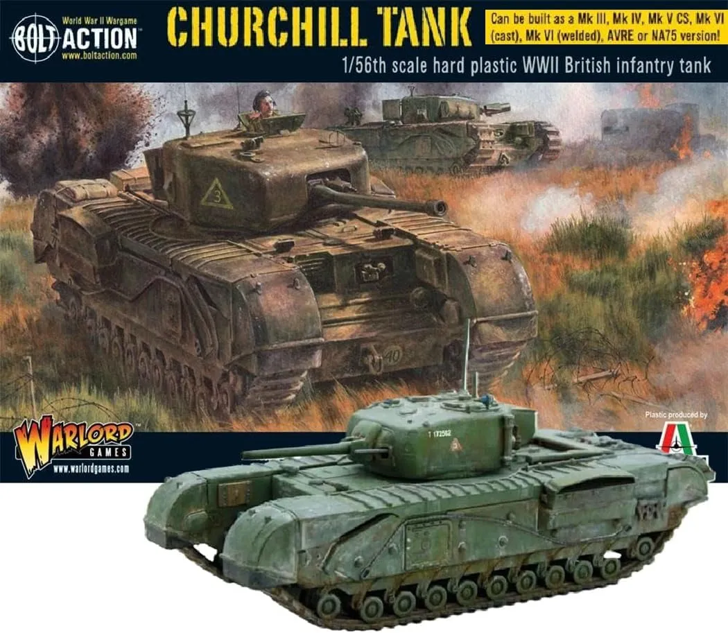 Warlord Bolt Action Churchill Infantry Tank 1:56 Tabletop Miniatures - Plastic Paintable Miniature WWII Soldiers Set, Unpainted Table Top 28mm Military Minifigures for Adults - Gaming Figurines Pack
