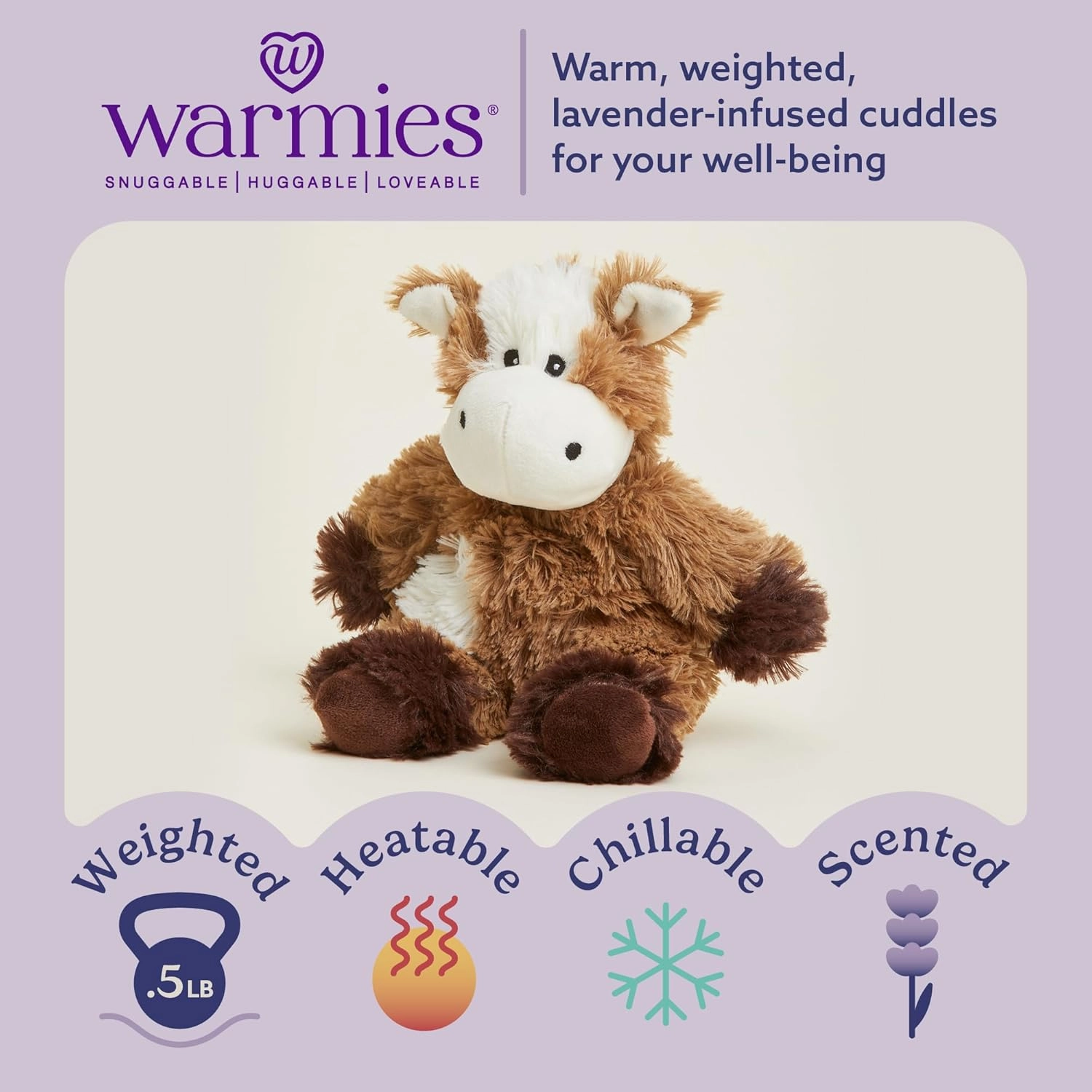 warmies Junior Microwavable & Weighted Stuffed Animals, Cow - Heated Stuffed Animal Plushie for Warmth & Comfort - Cute Soft Plush Toys for Adults & Children (Boys, Girls, Babies & Toddlers)