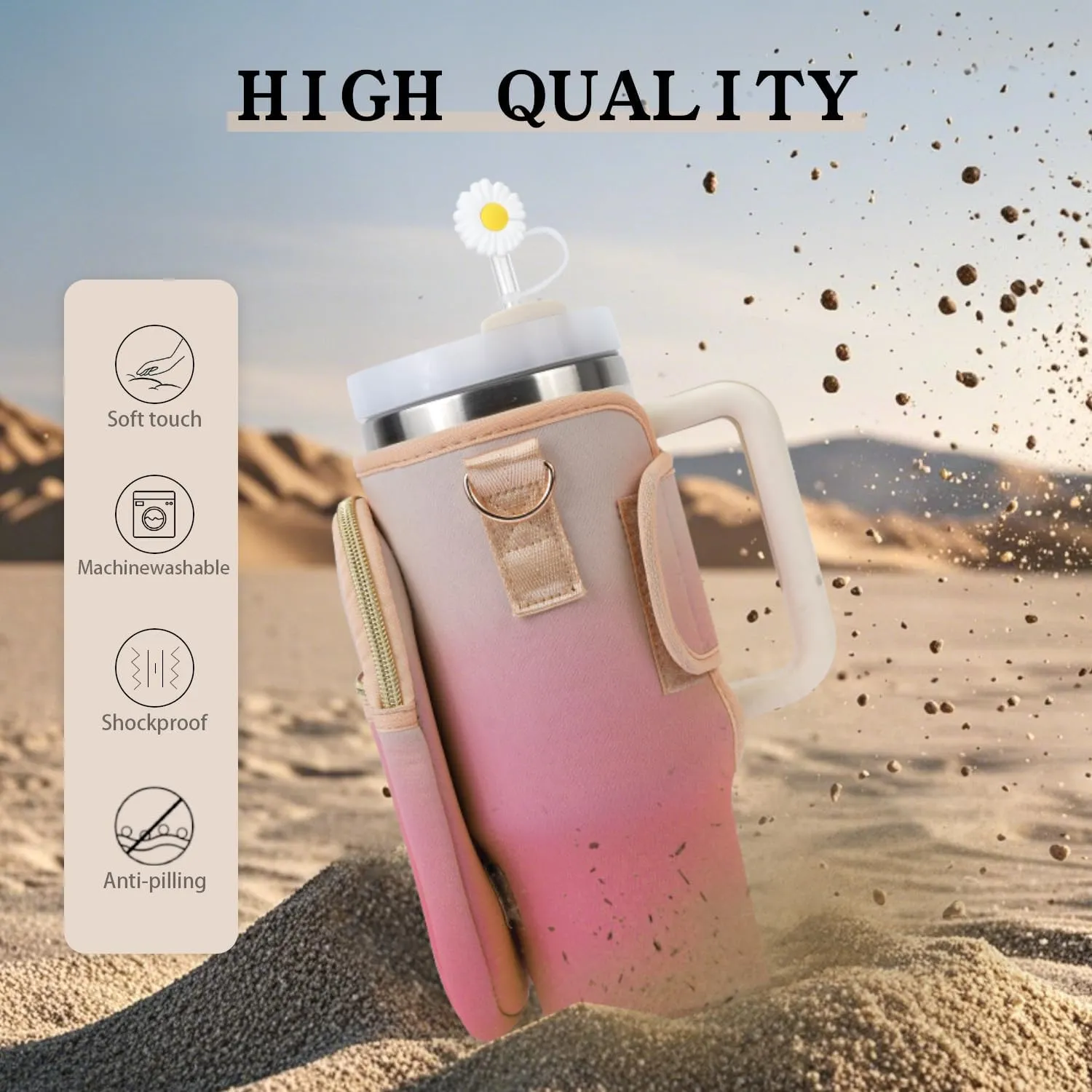 Water Bottle Carrier Bag, Crossbody Bag with Phone Pocket for Stanley 40oz,Tumbler Holder Pouch with Adjustable Shoulder Strap Cup Accessories for Hiking Camping Fishing Travelling