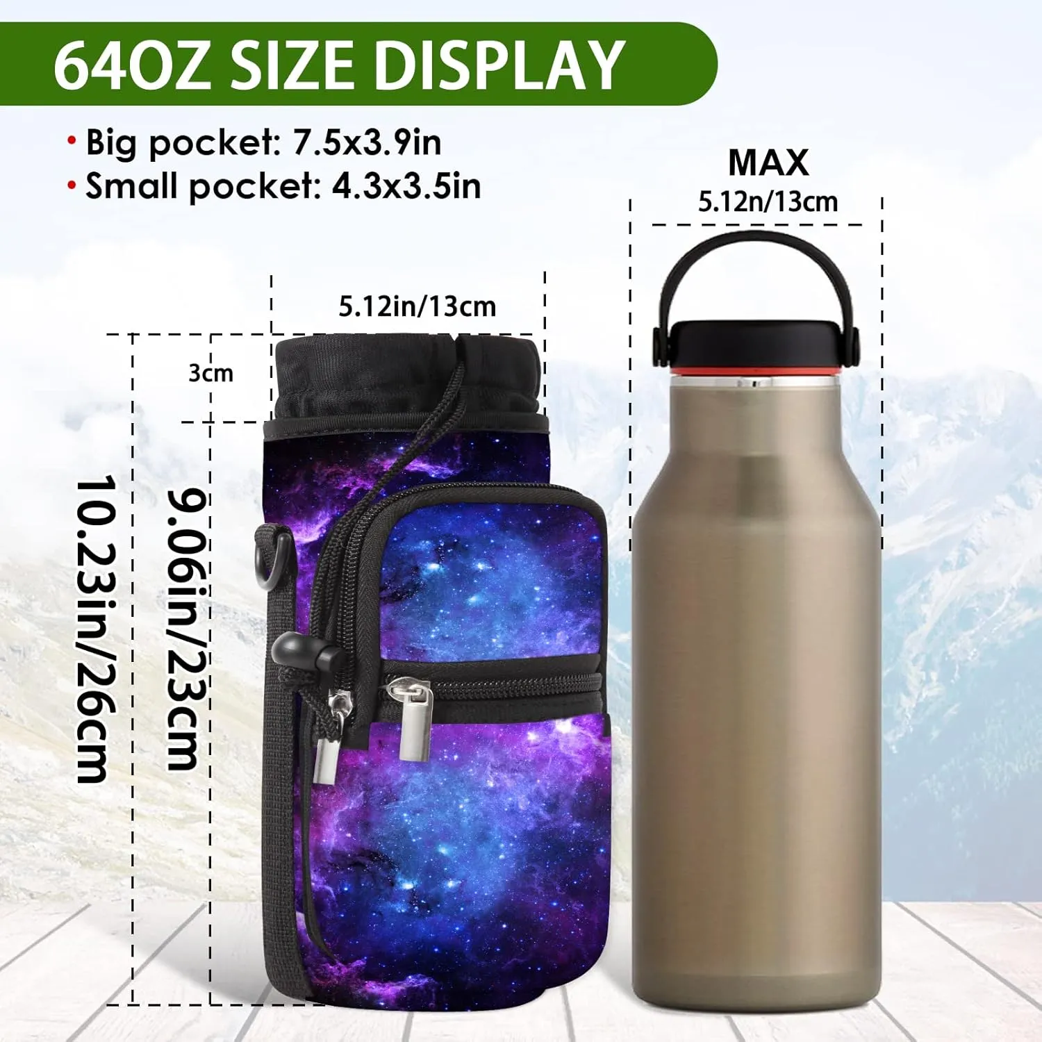 Water Bottle Carrier Bag Holder 25oz 32oz 40oz 64oz Insulated Water Bottle Sling Sleeve Case Cover with Strap Pockets