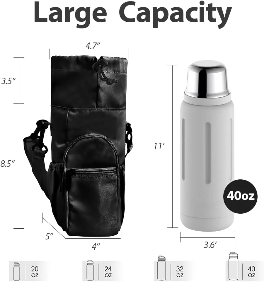 Water Bottle Carrier Bag,32/40oz Water Bottle Holder with Strap,with Adjustable Shoulder Strap 2 Pockets Sports Water Bottle Accessories for Hiking Travelling Camping