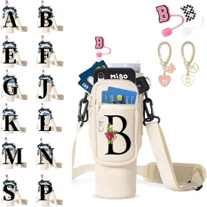 ﻿Water Bottle Carrier with Strap for Stanley 40/30 oz Tumbler - Water Bottle Carrier Bag with Straw Cover and Decorative Chains, Personalized Gifts with Floral for Women/Girls/Stanley Cup Fans