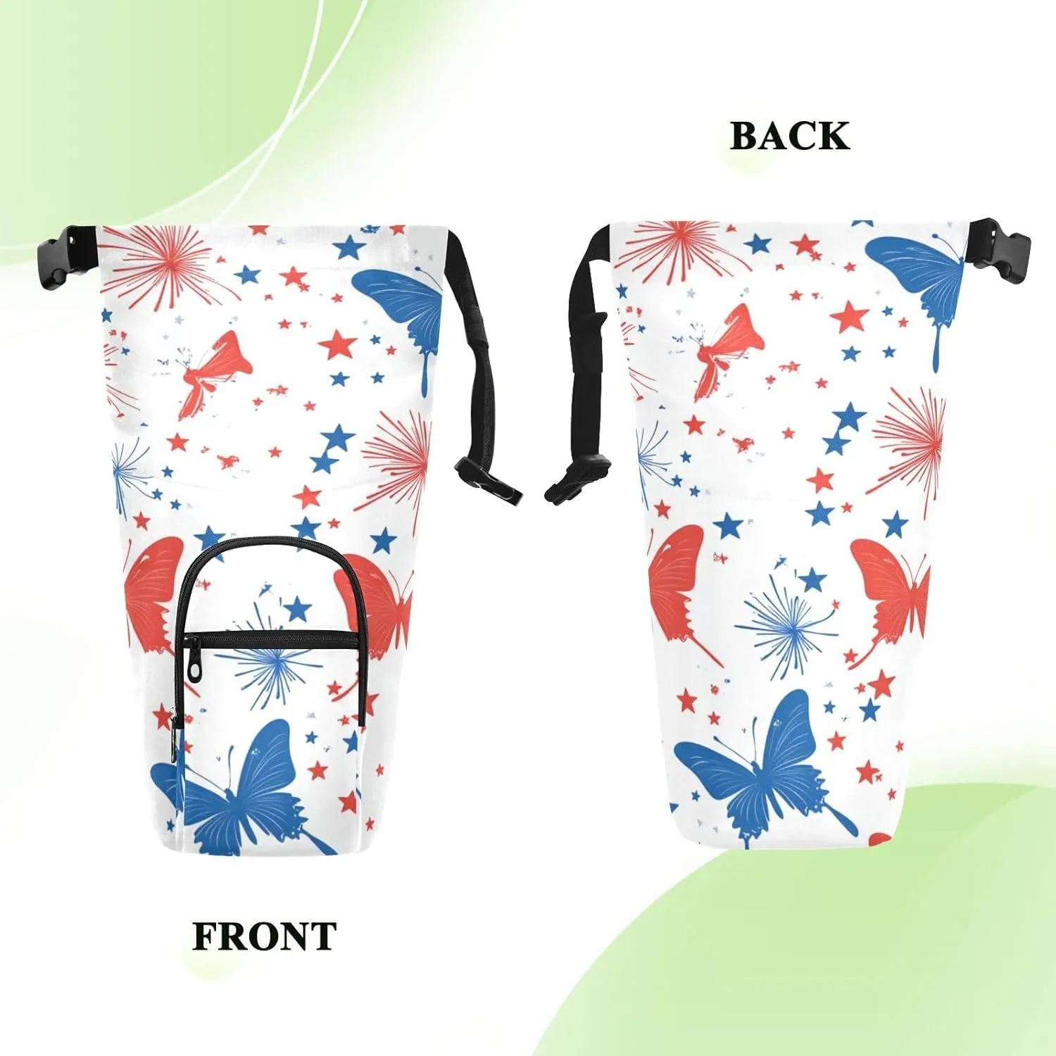Water Bottle Holder with Strap 20/24/32/40oz Insulated Water Bottle Carrier Sling Bag Sleeve with Phone Pocket for Hiking Travelling Camping 4th Of July Blue Butterfly Stars