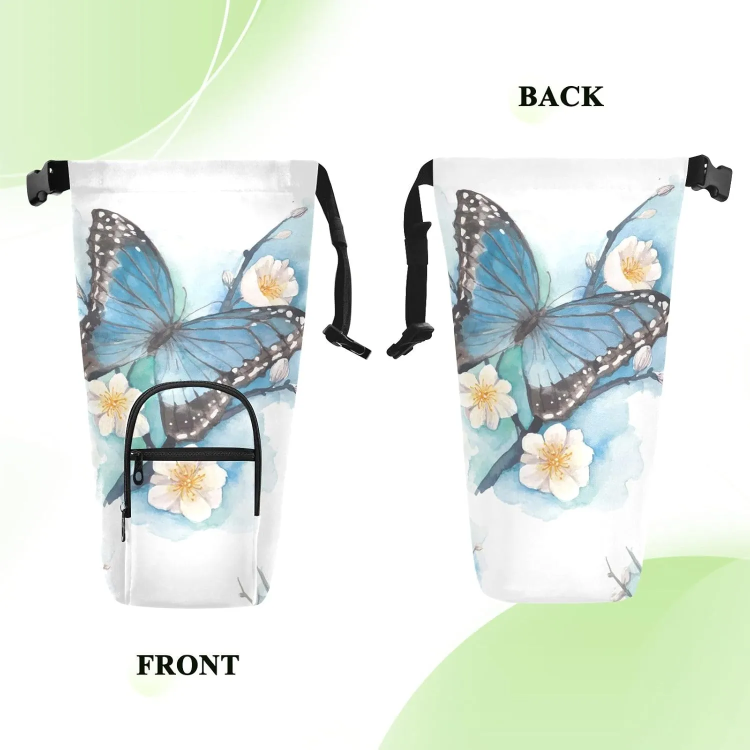 Water Bottle Holder with Strap 20/24/32/40oz Insulated Water Bottle Carrier Sling Bag Sleeve with Phone Pocket for Hiking Travelling Camping Blue Butterfly Floral